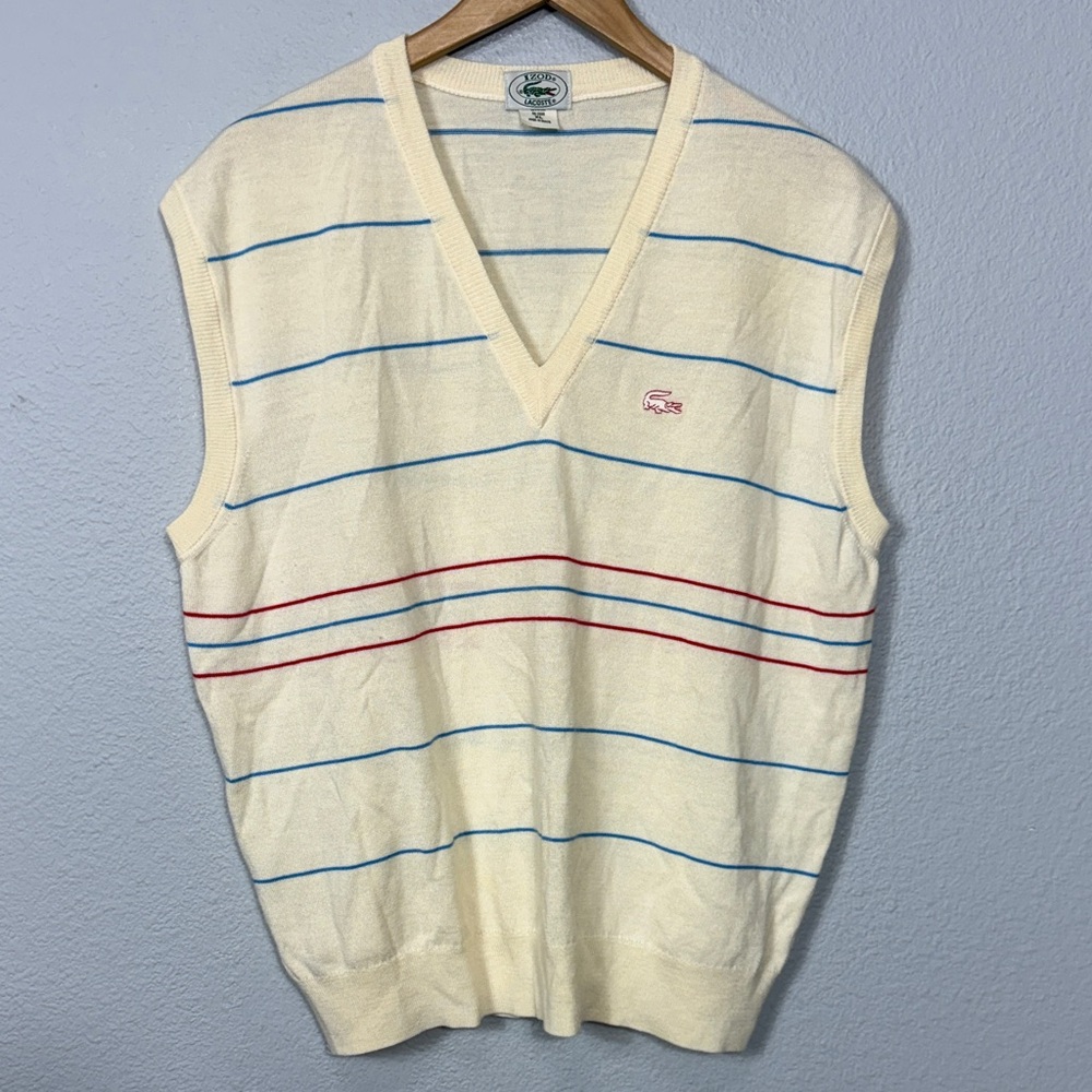 Vintage Izod Lacoste Cream V-Neck Sweater Vest‎